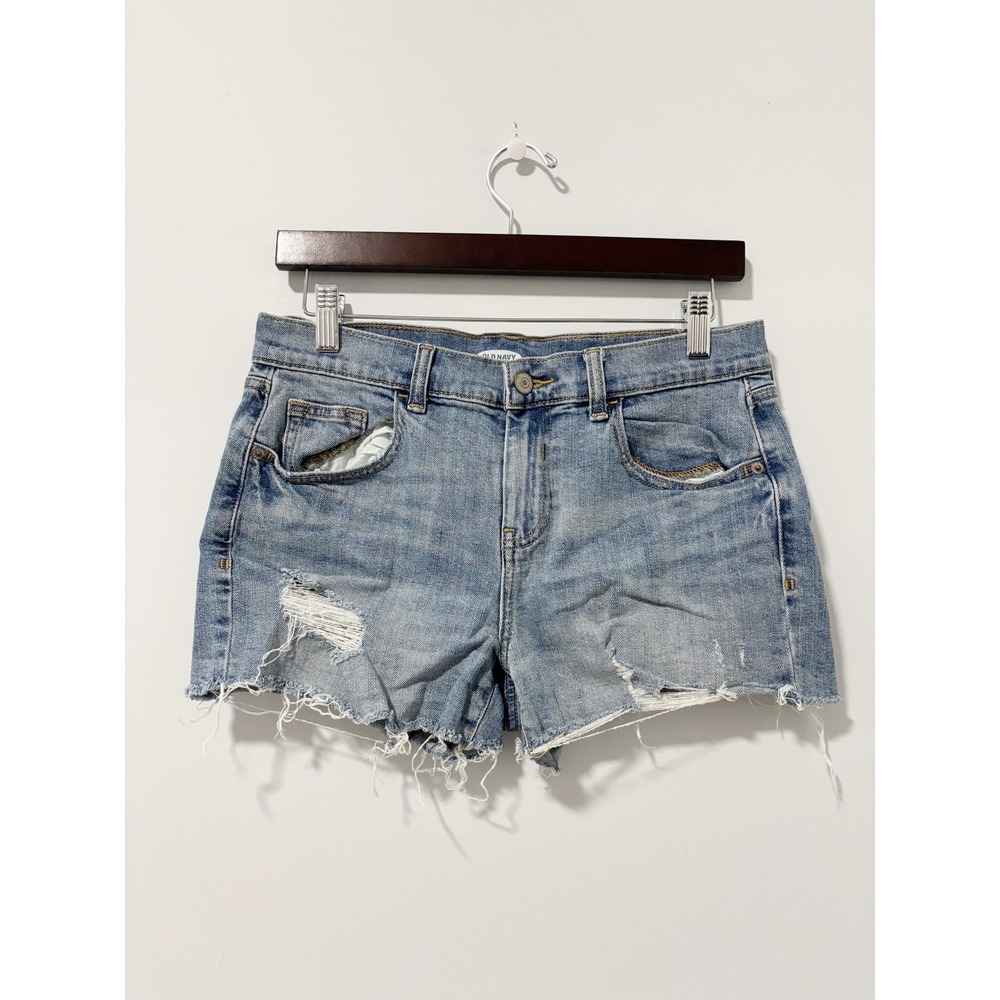 Old Navy Boyfriend Cutoff Shorts Women 4 Blue Distressed Raw Hem Denim Casual